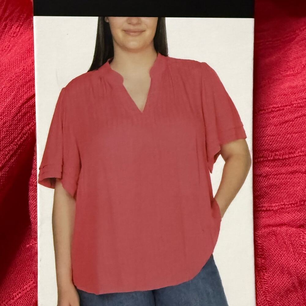NWT Women's Pink WELL WORN Light Weight Flutter Sleeve Blouse L
